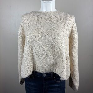 Billabong New Classic Fisherman wool blend Cream Cable Knit Sweater